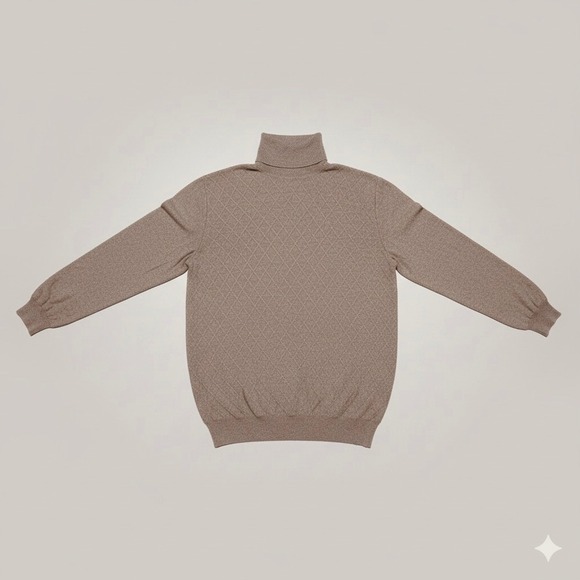 Malo 100 Cashmere Argyle Turtleneck Sweater Men Italian Size 56 Taupe - Picture 2 of 10